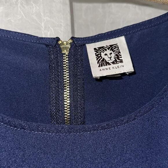 Anne Klein XL Midnight Blue Pop Over Boxy Fit Chiffon Pleated Details Blouse - Picture 7 of 11